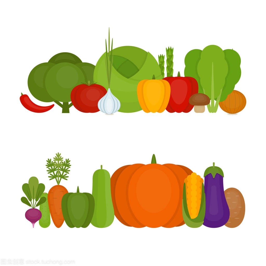 蔬菜集合。有机食品和健康食品。平面样式,矢量图