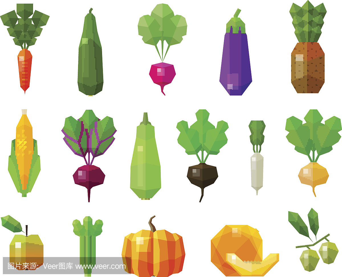 食物。蔬菜和水果设置图标。矢量图